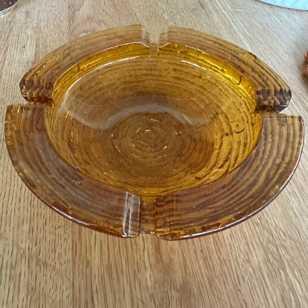 Vintage mid century amber art glass tray or bowl